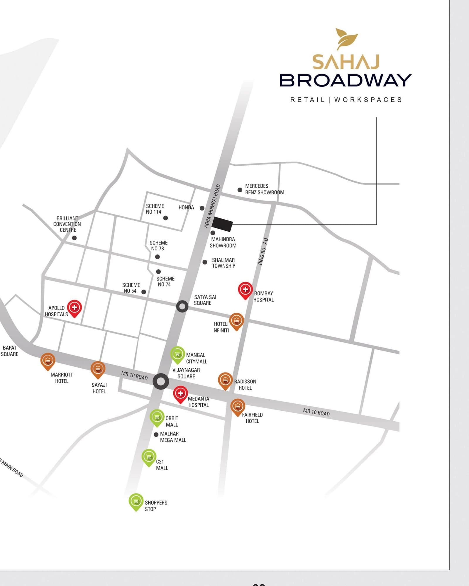 Map of Sahaj Broadway on AB Road, Vijay Nagar, Indore